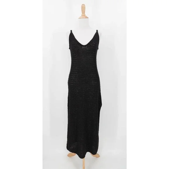 ENZA COSTA Linen Knit Maxi Dress Womens Small Black V-neck Everywhere NWOT ENZA COSTA Linen Knit Maxi Dress Womens Small Black V-neck Everywhere NWOT